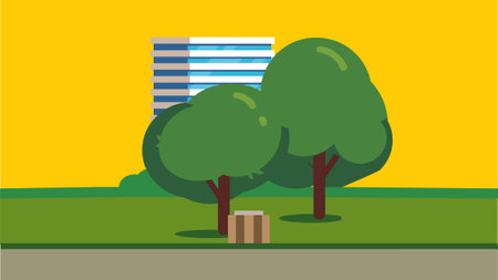 City urban garden with city skyline flat illustrationのイラスト素材