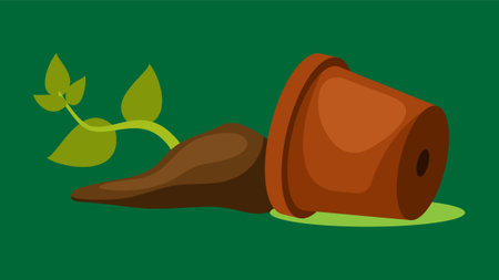 Plant pot with soil on the ground flat illustrationのイラスト素材