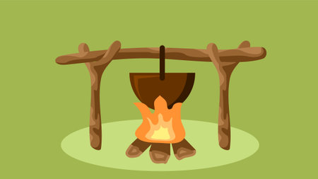 Campsite fire pit for cooking in the woods illustrationのイラスト素材