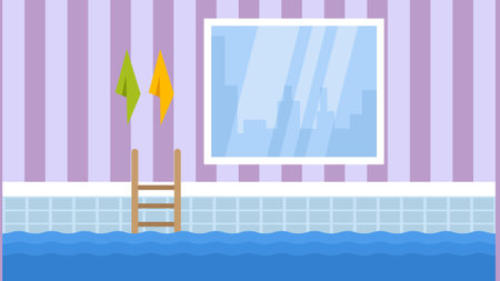 Interior Gym swimming pool flat illustration backgroundのイラスト素材