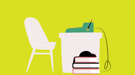 old vintage office with typewriter flat illustrationのイラスト素材