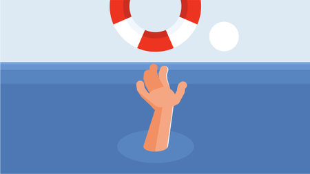 saving drowning man into ocean with rescue team illustrationのイラスト素材
