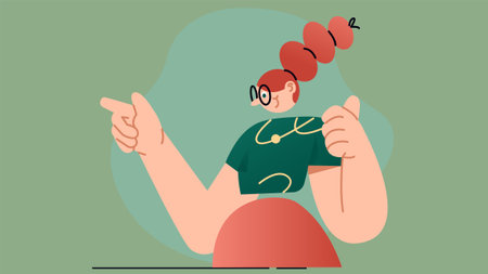 Girl dancing and pointing her hands with thumbs up illustrationのイラスト素材