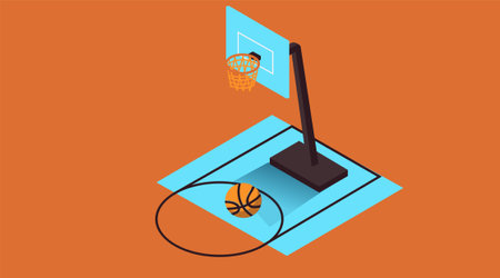 Basketball court isometric with ball in the field illustration styleのイラスト素材