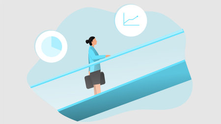 escalator a moving staircase between floors of a buildingのイラスト素材