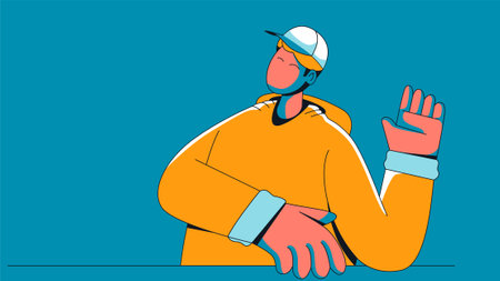 teenage boy with casual clothes and hat graphic illustrationのイラスト素材