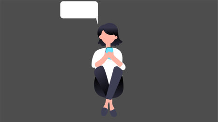 Girl chatting on her mobile isolated graphic illustrationのイラスト素材