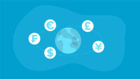 Global currency exchange concept. Vector illustration in flat design style. EPS10のイラスト素材