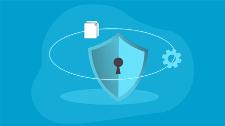 Cyber security concept. Shield with keyhole on blue background.のイラスト素材
