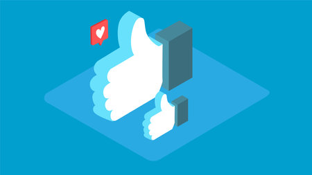 Like icon. Isometric flat 3d vector illustration. Social media concept.のイラスト素材