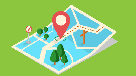 Isometric city map on a green background. Vector illustration in flat style