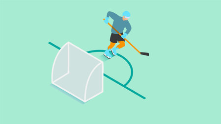 Isometric flat vector illustration of an ice hockey player on ice.のイラスト素材