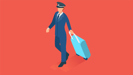 Vector isometric illustration of a stewardess with a suitcase.のイラスト素材
