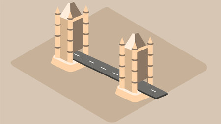 Bridge isometric icon. Vector illustration of a bridge in the city.のイラスト素材