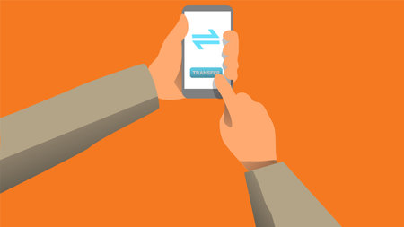 Flat design vector illustration concept of man using mobile phone with online shopping.のイラスト素材