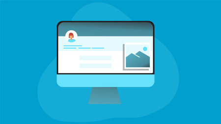 Desktop computer with web site icon on screen. Flat design vector illustration.のイラスト素材