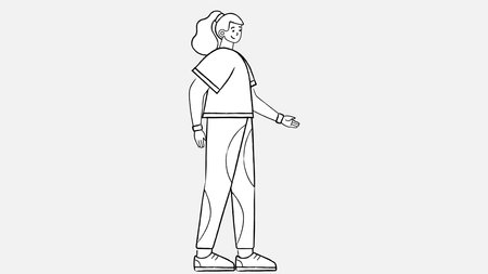 Vector illustration of a young woman in casual clothes. Continuous line drawing.のイラスト素材