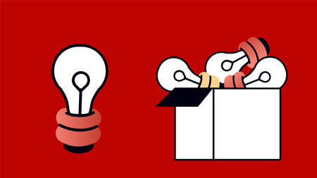Open box with light bulbs. Idea concept. Vector illustration in flat styleのイラスト素材
