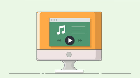 A digital illustration of a music player interface displayed on a computer screen, showcasing music controls and a playlistのイラスト素材