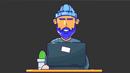 Illustration of a freelancer working on a laptop, symbolizing remote work, creativity, and...