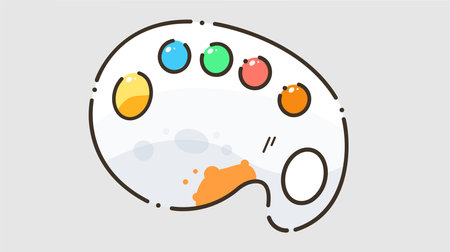 tion of a painting palette with multiple color paints arranged in wells. The palette is used by artists for mixing and selecting colorsのイラスト素材