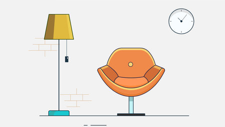 interior design featuring a cozy chair and a side light stand, creating a warm and inviting atmosphereのイラスト素材