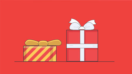 illustration of Christmas presents wrapped in festive paper with ribbonsのイラスト素材