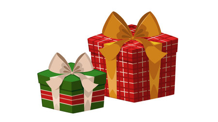 illustration of beautifully wrapped Christmas presents with ribbons and festive patterns, symbolizing holiday cheer, giving, and joyful seasonal celebrationのイラスト素材