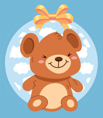 illustration of a baby bear toy, perfect for a Baby Born poster, symbolizing cuteness, warmth, and the joy of welcoming a newborn in a soft, minimalist styleのイラスト素材