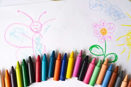 Set of colorful crayons for kids and drawings. High quality photoの写真素材