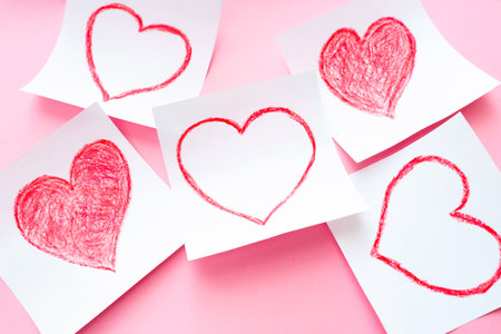 Happy valentines day 2021. Valentine cards with drawn heart. . High quality photoの写真素材