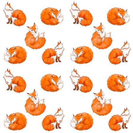 Seamless cute foxes watercolor pattern isolated backgroundの写真素材