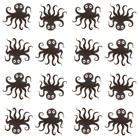 Cute watercolor octopus seamless pattern on a white backgroundの写真素材