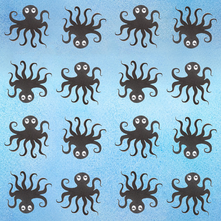 Cute watercolor octopus seamless pattern on a white backgroundの写真素材