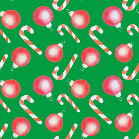 Watercolor christmas colorful balls seamless pattern backgroundの写真素材