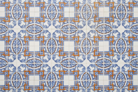 Portuguese tile house wall background texture close up