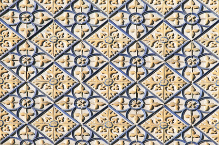 Portuguese tile house wall background texture close up