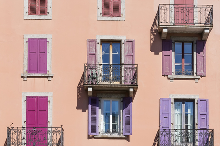 Wall with windows in Chamonix Mont Blanc, Franceの写真素材