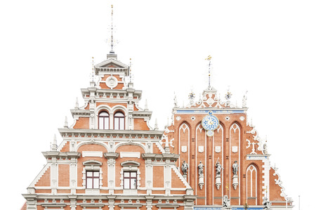 Old houses in the center of Riga isolated on a white backgroundの写真素材