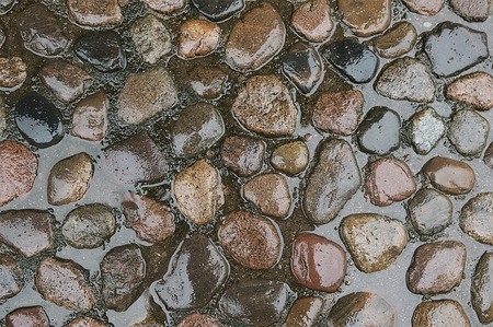 Old wet stone pavement background texture close upの写真素材
