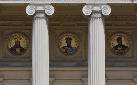 Bucharest, Romania - July 01, 2018: The Romanian Athenaeum (Ateneul Roman) is a concert hall inaugurated in 1988, which hosts each year the George Enescu International Festival in Bucharest, Romania.のeditorial素材