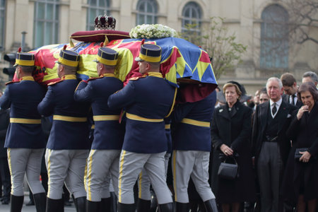 Bucharest, Romania - December 16, 2017: The funeral of King Michael I of Romania outside the Royal Palace in Bucharest.のeditorial素材