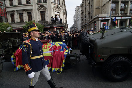 Bucharest, Romania - December 16, 2017: People pay respect to King Mihai I of Romania at his funeral in Bucharest.のeditorial素材