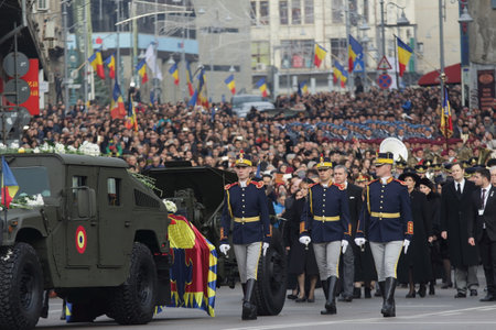 Bucharest, Romania - December 16, 2017: People pay respect to King Mihai I of Romania at his funeral in Bucharest.のeditorial素材