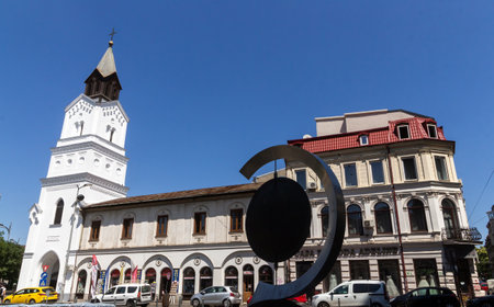 Bucharest, Romania - August 13, 2019: The bell tower of the Roman Catholic churchのeditorial素材