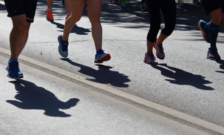 Bucharest, Romania - May 13, 2018: Runners take part in a sports event, in Bucharest, Romania.のeditorial素材