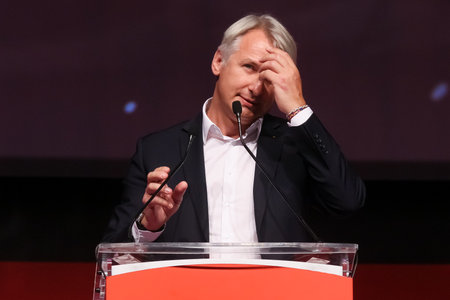 Bucharest, Romania - June 29, 2019: Eugen Teodorovici, candidate (elected) for Executive President of the Social Democratic Party (PSD), speaks at the party congress at the Palace Hall in Bucharest.のeditorial素材