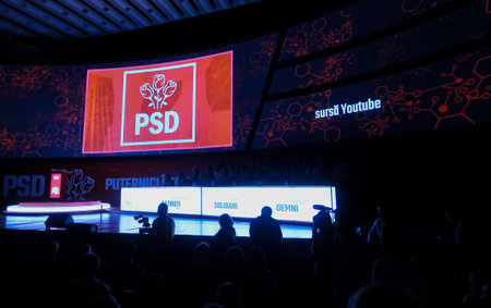 Bucharest, Romania - June 29, 2019: The Congress of the ruling Social Democratic Party (PSD), held at the Palace Hall in Bucharest, Romania.のeditorial素材