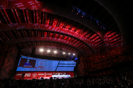 Bucharest, Romania - June 29, 2019: The Congress of the ruling Social Democratic Party (PSD), held at the Palace Hall in Bucharest, Romania.のeditorial素材