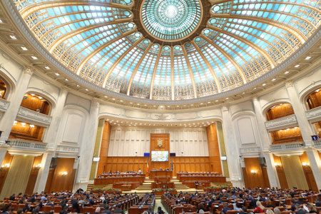 Bucharest, Romania - October 31, 2018: The deputies of the Romanian Parliament attend the final voting session of the Chamber of Deputies in Bucharest, Romania.のeditorial素材
